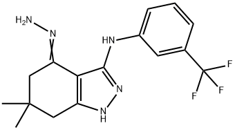 6,6-DIMETHYL-3-((3-(TRIFLUOROMETHYL)PHENYL)AMINO)-5,6,7-TRIHYDRO1H-INDAZOL-4-HYDRAZONE Struktur