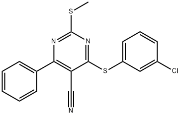 4-[(3-CHLOROPHENYL)SULFANYL]-2-(METHYLSULFANYL)-6-PHENYL-5-PYRIMIDINECARBONITRILE Struktur