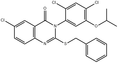 2-(BENZYLSULFANYL)-6-CHLORO-3-(2,4-DICHLORO-5-ISOPROPOXYPHENYL)-4(3H)-QUINAZOLINONE Struktur