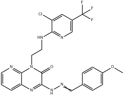 4-METHOXYBENZENECARBALDEHYDE N-[4-(2-([3-CHLORO-5-(TRIFLUOROMETHYL)-2-PYRIDINYL]AMINO)ETHYL)-3-OXO-3,4-DIHYDROPYRIDO[2,3-B]PYRAZIN-2-YL]HYDRAZONE Struktur