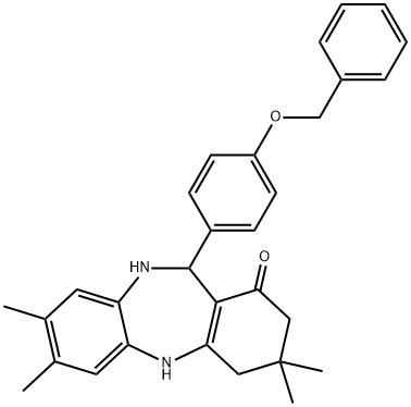 11-[4-(BENZYLOXY)PHENYL]-3,3,7,8-TETRAMETHYL-2,3,4,5,10,11-HEXAHYDRO-1H-DIBENZO[B,E][1,4]DIAZEPIN-1-ONE Struktur