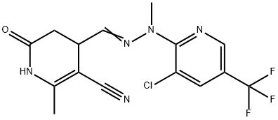 4-(2-[3-CHLORO-5-(TRIFLUOROMETHYL)-2-PYRIDINYL]-2-METHYLCARBOHYDRAZONOYL)-2-METHYL-6-OXO-1,4,5,6-TETRAHYDRO-3-PYRIDINECARBONITRILE Struktur