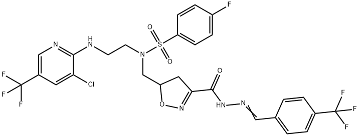 N-(2-([3-CHLORO-5-(TRIFLUOROMETHYL)-2-PYRIDINYL]AMINO)ETHYL)-4-FLUORO-N-((3-[(2-([4-(TRIFLUOROMETHYL)PHENYL]METHYLENE)HYDRAZINO)CARBONYL]-4,5-DIHYDRO-5-ISOXAZOLYL)METHYL)BENZENESULFONAMIDE Struktur