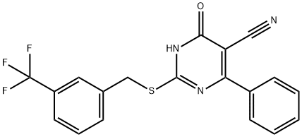 4-HYDROXY-6-PHENYL-2-([3-(TRIFLUOROMETHYL)BENZYL]SULFANYL)-5-PYRIMIDINECARBONITRILE Struktur