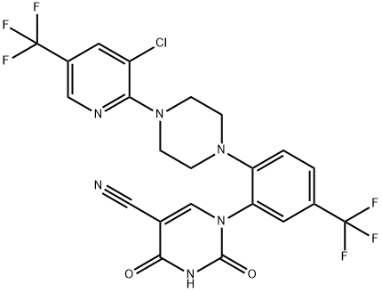 1-[2-(4-[3-CHLORO-5-(TRIFLUOROMETHYL)-2-PYRIDINYL]PIPERAZINO)-5-(TRIFLUOROMETHYL)PHENYL]-2,4-DIOXO-1,2,3,4-TETRAHYDRO-5-PYRIMIDINECARBONITRILE Struktur