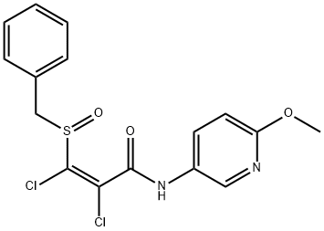 3-(BENZYLSULFINYL)-2,3-DICHLORO-N-(6-METHOXY-3-PYRIDINYL)ACRYLAMIDE Struktur