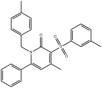 4-METHYL-1-(4-METHYLBENZYL)-3-[(3-METHYLPHENYL)SULFONYL]-6-PHENYL-2(1H)-PYRIDINONE Struktur