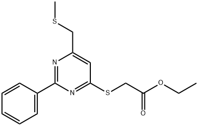 ETHYL 2-((6-[(METHYLSULFANYL)METHYL]-2-PHENYL-4-PYRIMIDINYL)SULFANYL)ACETATE Struktur