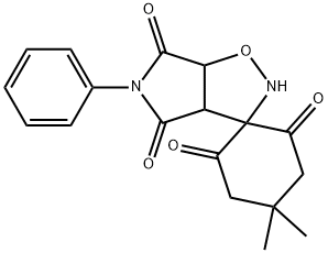 3,3-SPIRO-2-[5,5-DIMETHYLCYCLOHEXANE-1,3-DIONOYL]-5-PHENYL DIHYDRO-2H-PYRROLO[3,4-D]ISOXAZOLE-4,6-(3H,5H)-DIONE Struktur