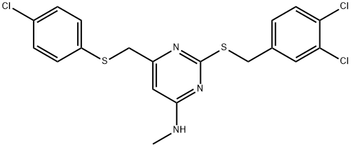 6-([(4-CHLOROPHENYL)SULFANYL]METHYL)-2-[(3,4-DICHLOROBENZYL)SULFANYL]-N-METHYL-4-PYRIMIDINAMINE Struktur