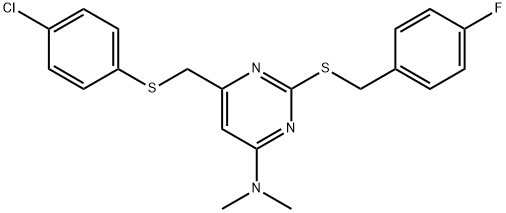 6-([(4-CHLOROPHENYL)SULFANYL]METHYL)-2-[(4-FLUOROBENZYL)SULFANYL]-N,N-DIMETHYL-4-PYRIMIDINAMINE Struktur