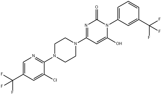 4-(4-[3-CHLORO-5-(TRIFLUOROMETHYL)-2-PYRIDINYL]PIPERAZINO)-6-HYDROXY-1-[3-(TRIFLUOROMETHYL)PHENYL]-2(1H)-PYRIMIDINONE Struktur