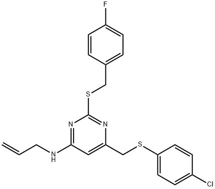 N-ALLYL-6-([(4-CHLOROPHENYL)SULFANYL]METHYL)-2-[(4-FLUOROBENZYL)SULFANYL]-4-PYRIMIDINAMINE Struktur