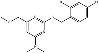 2-[(2,4-DICHLOROBENZYL)SULFANYL]-N,N-DIMETHYL-6-[(METHYLSULFANYL)METHYL]-4-PYRIMIDINAMINE Struktur