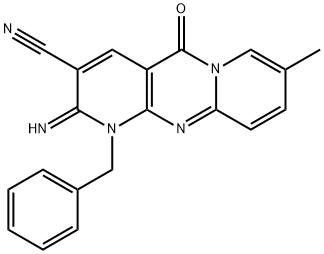 1-BENZYL-2-IMINO-8-METHYL-5-OXO-1,5-DIHYDRO-2H-DIPYRIDO[1,2-A:2',3'-D]PYRIMIDINE-3-CARBONITRILE Struktur