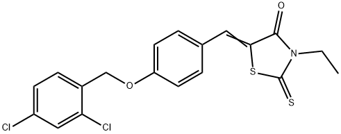 5-((4-[(2,4-DICHLOROBENZYL)OXY]PHENYL)METHYLENE)-3-ETHYL-2-THIOXO-1,3-THIAZOLAN-4-ONE Struktur