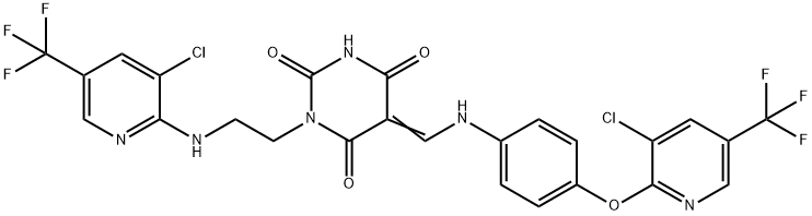 1-(2-([3-CHLORO-5-(TRIFLUOROMETHYL)-2-PYRIDINYL]AMINO)ETHYL)-5-[(4-([3-CHLORO-5-(TRIFLUOROMETHYL)-2-PYRIDINYL]OXY)ANILINO)METHYLENE]-2,4,6(1H,3H,5H)-PYRIMIDINETRIONE Struktur