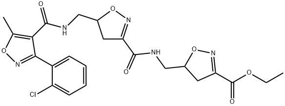 ETHYL 5-([((5-[(([3-(2-CHLOROPHENYL)-5-METHYL-4-ISOXAZOLYL]CARBONYL)AMINO)METHYL]-4,5-DIHYDRO-3-ISOXAZOLYL)CARBONYL)AMINO]METHYL)-4,5-DIHYDRO-3-ISOXAZOLECARBOXYLATE Struktur