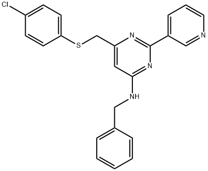 N-BENZYL-6-([(4-CHLOROPHENYL)SULFANYL]METHYL)-2-(3-PYRIDINYL)-4-PYRIMIDINAMINE Struktur