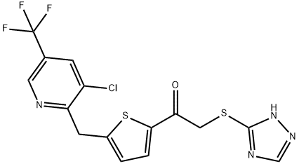 1-(5-([3-CHLORO-5-(TRIFLUOROMETHYL)-2-PYRIDINYL]METHYL)-2-THIENYL)-2-(1H-1,2,4-TRIAZOL-3-YLSULFANYL)-1-ETHANONE Struktur