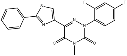 2-(2,4-DIFLUOROPHENYL)-4-METHYL-6-(2-PHENYL-1,3-THIAZOL-4-YL)-1,2,4-TRIAZINE-3,5(2H,4H)-DIONE Struktur