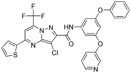 3-CHLORO-N-(3-PHENOXY-5-(PYRIDIN-3-YLOXY)PHENYL)-5-(THIOPHEN-2-YL)-7-(TRIFLUOROMETHYL)PYRAZOLO[1,5-A]PYRIMIDINE-2-CARBOXAMIDE Struktur