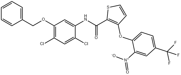 N-[5-(BENZYLOXY)-2,4-DICHLOROPHENYL]-3-[2-NITRO-4-(TRIFLUOROMETHYL)PHENOXY]-2-THIOPHENECARBOXAMIDE Struktur