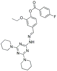 (E)-4-((2-(4,6-DI(PIPERIDIN-1-YL)-1,3,5-TRIAZIN-2-YL)HYDRAZONO)METHYL)-2-ETHOXYPHENYL 4-FLUOROBENZOATE Struktur