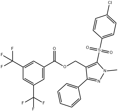 (5-[(4-CHLOROPHENYL)SULFONYL]-1-METHYL-3-PHENYL-1H-PYRAZOL-4-YL)METHYL 3,5-BIS(TRIFLUOROMETHYL)BENZENECARBOXYLATE Struktur