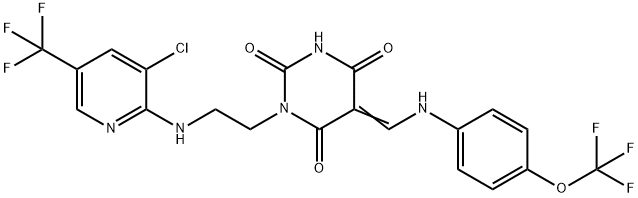 1-(2-([3-CHLORO-5-(TRIFLUOROMETHYL)-2-PYRIDINYL]AMINO)ETHYL)-5-([4-(TRIFLUOROMETHOXY)ANILINO]METHYLENE)-2,4,6(1H,3H,5H)-PYRIMIDINETRIONE Struktur