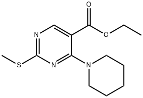 ETHYL 2-(METHYLSULFANYL)-4-PIPERIDINO-5-PYRIMIDINECARBOXYLATE Struktur