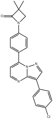 1-(4-[3-(4-CHLOROPHENYL)PYRAZOLO[1,5-A]PYRIMIDIN-7-YL]PHENYL)-3,3-DIMETHYL-2-AZETANONE Struktur