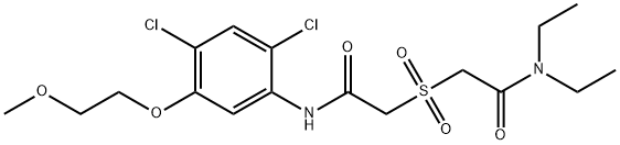 2-((2-[2,4-DICHLORO-5-(2-METHOXYETHOXY)ANILINO]-2-OXOETHYL)SULFONYL)-N,N-DIETHYLACETAMIDE Struktur