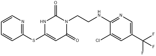 3-(2-([3-CHLORO-5-(TRIFLUOROMETHYL)-2-PYRIDINYL]AMINO)ETHYL)-6-(2-PYRIDINYLSULFANYL)-2,4(1H,3H)-PYRIMIDINEDIONE Struktur