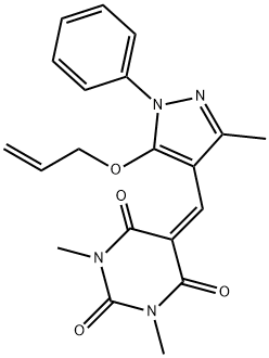 5-([5-(ALLYLOXY)-3-METHYL-1-PHENYL-1H-PYRAZOL-4-YL]METHYLENE)-1,3-DIMETHYL-2,4,6(1H,3H,5H)-PYRIMIDINETRIONE Struktur