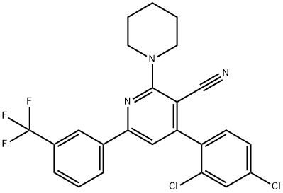 4-(2,4-DICHLOROPHENYL)-2-PIPERIDINO-6-[3-(TRIFLUOROMETHYL)PHENYL]NICOTINONITRILE Struktur