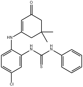 3-((4-CHLORO-2-(((PHENYLAMINO)THIOXOMETHYL)AMINO)PHENYL)AMINO)-5,5-DIMETHYLCYCLOHEX-2-EN-1-ONE Struktur