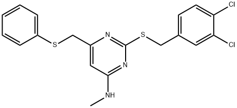 2-[(3,4-DICHLOROBENZYL)SULFANYL]-N-METHYL-6-[(PHENYLSULFANYL)METHYL]-4-PYRIMIDINAMINE Struktur