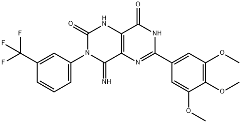 4-IMINO-3-(3-(TRIFLUOROMETHYL)PHENYL)-6-(3,4,5-TRIMETHOXYPHENYL)-1,3,7-TRIHYDRO-5,7-DIAZAQUINAZOLINE-2,8-DIONE Struktur