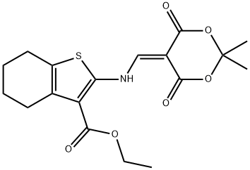 ETHYL 2-(((4,4-DIMETHYL-2,6-DIOXO-3,5-DIOXANYLIDENE)METHYL)AMINO)-4,5,6,7-TETRAHYDROBENZO[B]THIOPHENE-3-CARBOXYLATE Struktur