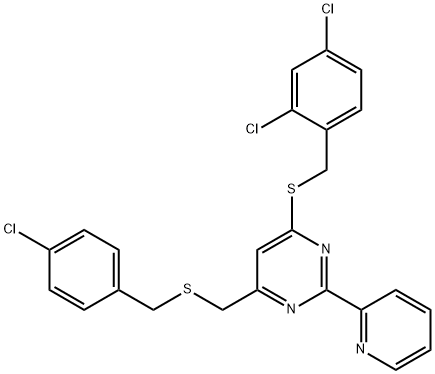 4-([(4-CHLOROBENZYL)SULFANYL]METHYL)-6-[(2,4-DICHLOROBENZYL)SULFANYL]-2-(2-PYRIDINYL)PYRIMIDINE Struktur