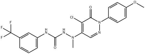 2-[5-CHLORO-1-(4-METHOXYPHENYL)-6-OXO-1,6-DIHYDRO-4-PYRIDAZINYL]-2-METHYL-N-[3-(TRIFLUOROMETHYL)PHENYL]-1-HYDRAZINECARBOXAMIDE Struktur