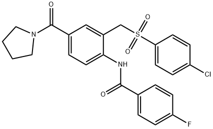 N-[2-([(4-CHLOROPHENYL)SULFONYL]METHYL)-4-(1-PYRROLIDINYLCARBONYL)PHENYL]-4-FLUOROBENZENECARBOXAMIDE Struktur