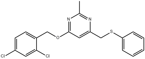 2,4-DICHLOROBENZYL 2-METHYL-6-[(PHENYLSULFANYL)METHYL]-4-PYRIMIDINYL ETHER Struktur