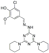 (E)-2-CHLORO-4-((2-(4,6-DI(PIPERIDIN-1-YL)-1,3,5-TRIAZIN-2-YL)HYDRAZONO)METHYL)-6-METHOXYPHENOL Struktur