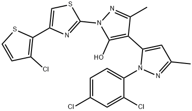 BI-4-(1-[4-(3-CHLORO-2-THIENYL)-1,3-THIAZOL-2-YL]-3-METHYL-1H-5-PYRAZOLOLO)-5'-[(2,4-DICHLOROPHENYL)-3-METHYL-1H-5-PYRAZOLE] Struktur