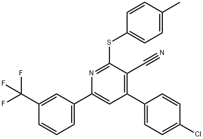 4-(4-CHLOROPHENYL)-2-[(4-METHYLPHENYL)SULFANYL]-6-[3-(TRIFLUOROMETHYL)PHENYL]NICOTINONITRILE Struktur