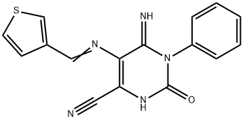 5-(1-AZA-2-(3-THIENYL)VINYL)-4-IMINO-2-OXO-3-PHENYL-1H-1,3-DIAZINE-6-CARBONITRILE Struktur