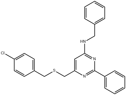 N-BENZYL-6-([(4-CHLOROBENZYL)SULFANYL]METHYL)-2-PHENYL-4-PYRIMIDINAMINE Struktur