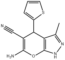 6-AMINO-3-METHYL-4-(2-THIENYL)-4H-PYRANO[3,2-D]PYRAZOLE-5-CARBONITRILE Struktur